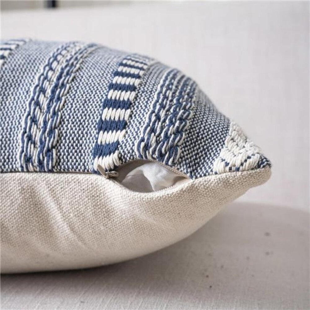 New West Elm Set 2 Navy Blue Boho Embroidered Throw Pillow Case Cover Sham 18x18 - Picture 5 of 9